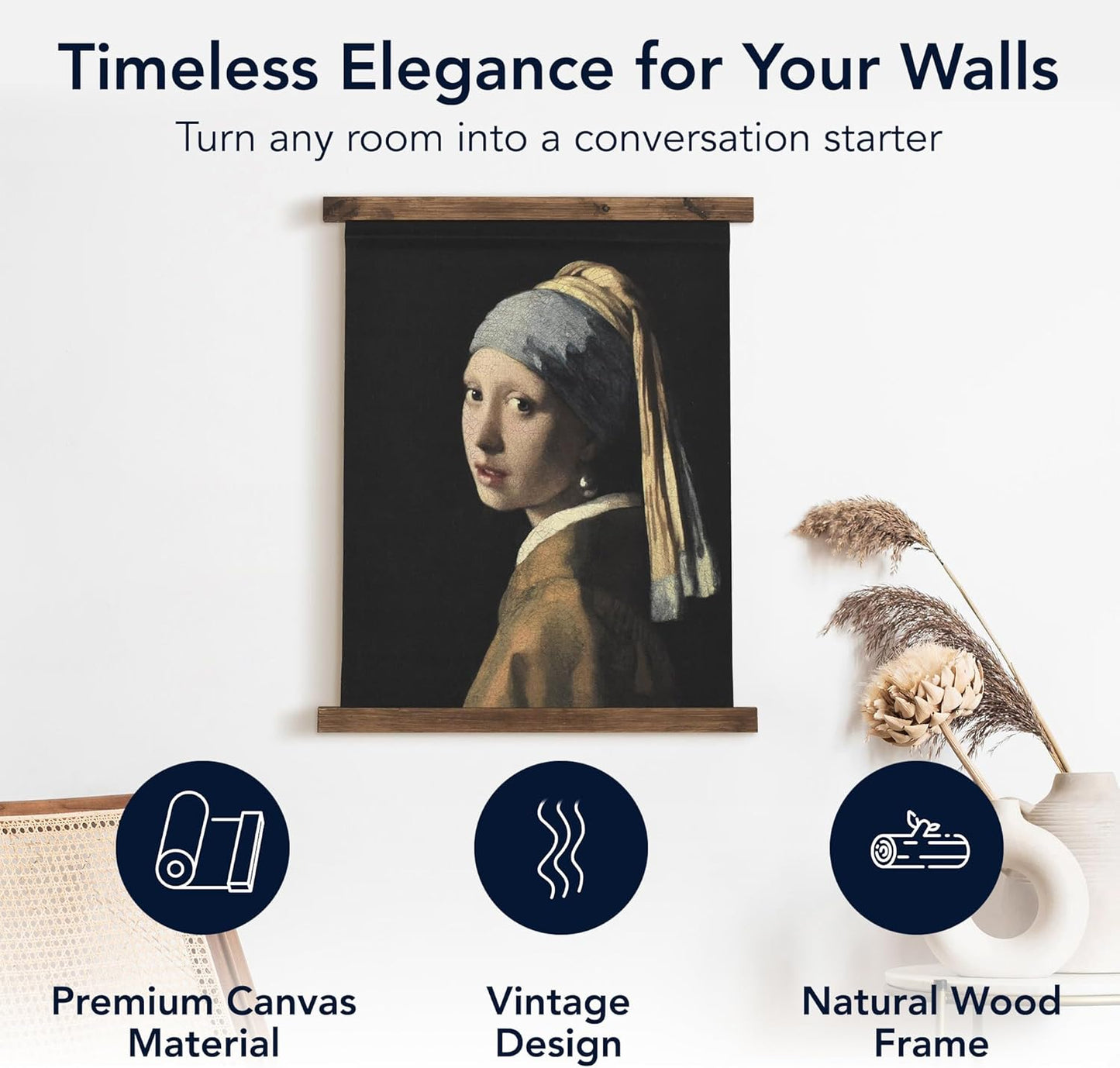 American Art Decor Girl with a Pearl Earring Tapestry Vintage Hanging Canvas Wall Art by Johannes