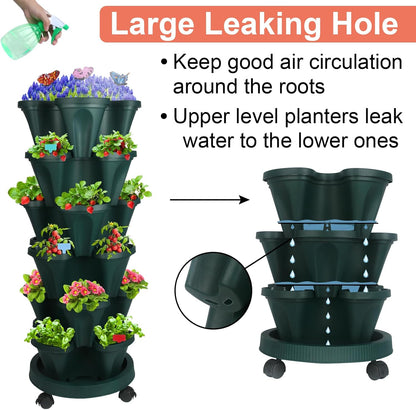 Vertical Planter, 6 Tier Stackable Strawberry Planter with Garden Tool Set, Movable Indoor/Outdoor