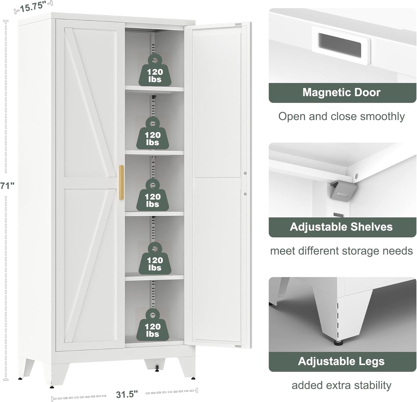 71'' Farmhouse Metal Storage Cabinet with Barn Doors,Steel File Cabinet for Home Office,Kitchen