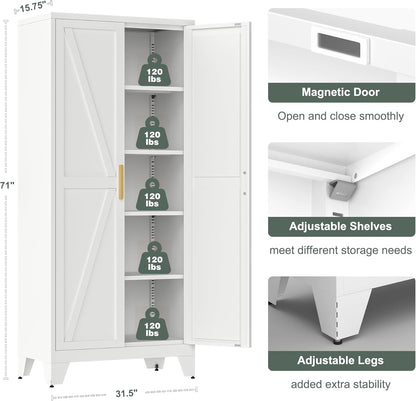 71'' Farmhouse Metal Storage Cabinet with Barn Doors,Steel File Cabinet for Home Office,Kitchen