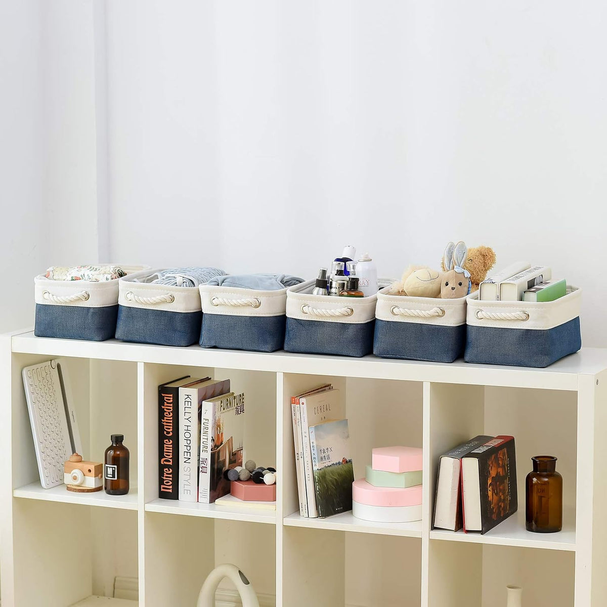 Storage Basket for Organizing - 12x8x5.2 inch Small 6 Pack Fabric Storage Bin Collapsible Baskets