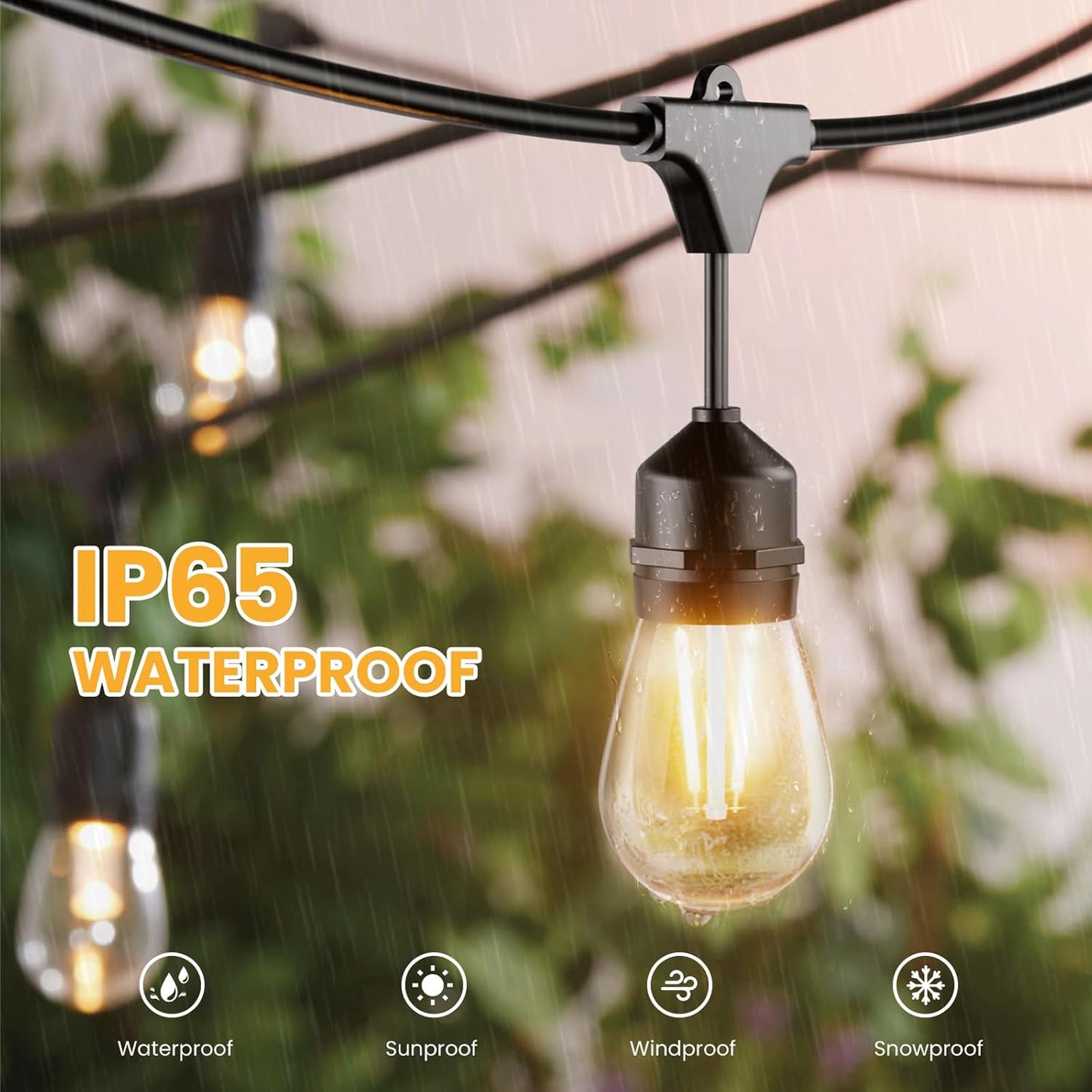 Svater 144 FT Outdoor String Lights 2W, Patio Light for Outside with 48 Antique S14 Plastic LED