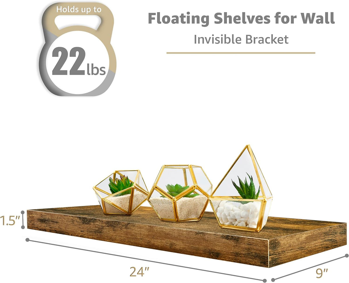 Sorbus Floating Shelves for Wall - 24" Bathroom Shelves, Wall Decor for Bedroom, Kitchen, Living