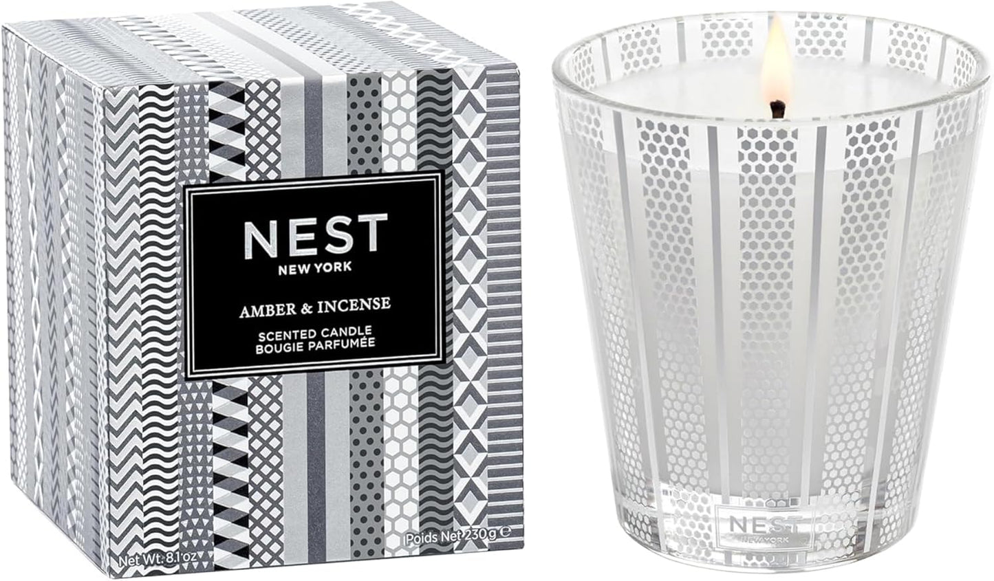 NEST New York Scented Classic Candle, Amber & Incense - 8.1 oz - Up to 60-Hour Burn Time - Reusable