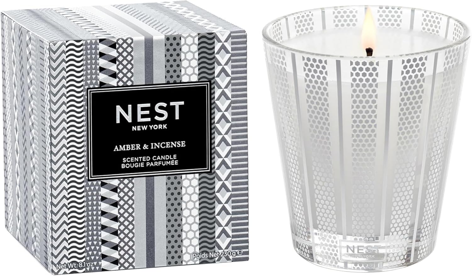 NEST New York Scented Classic Candle, Amber & Incense - 8.1 oz - Up to 60-Hour Burn Time - Reusable
