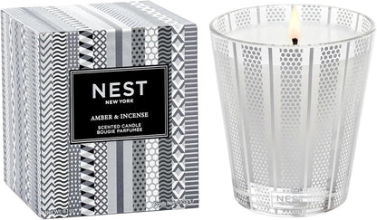 NEST New York Scented Classic Candle, Amber & Incense - 8.1 oz - Up to 60-Hour Burn Time - Reusable