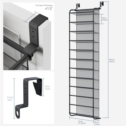 Whitmor 36 Pair Over The Door Shoe Organizer, 12 Tier Hanging Shoe Organizer, Heavy Duty Metal &