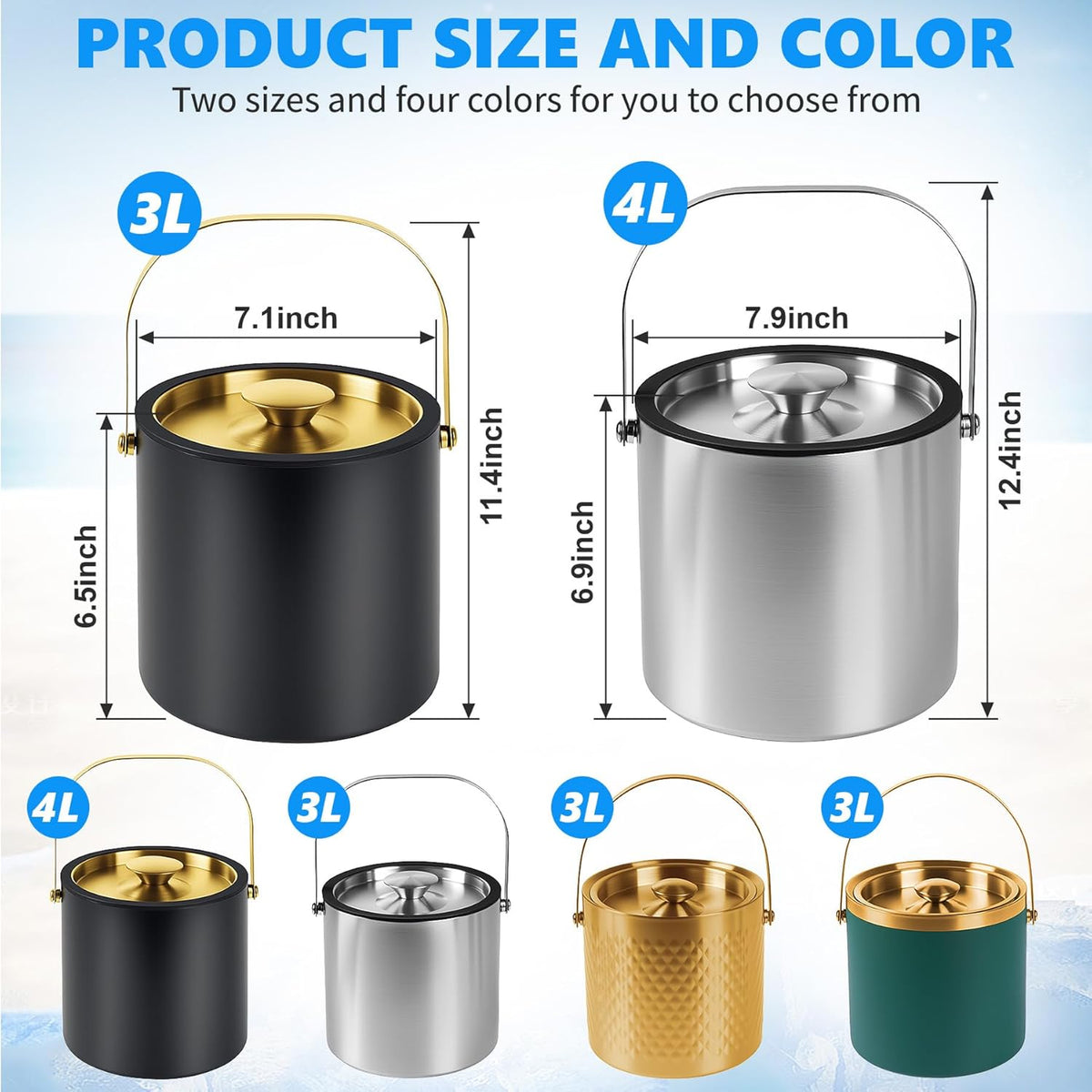 Ice Bucket, Ice Bucket with Silicone Sealing Ring Double-Wall Vacuum Insulation Champagne Buckets