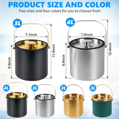 Ice Bucket, Ice Bucket with Silicone Sealing Ring Double-Wall Vacuum Insulation Champagne Buckets