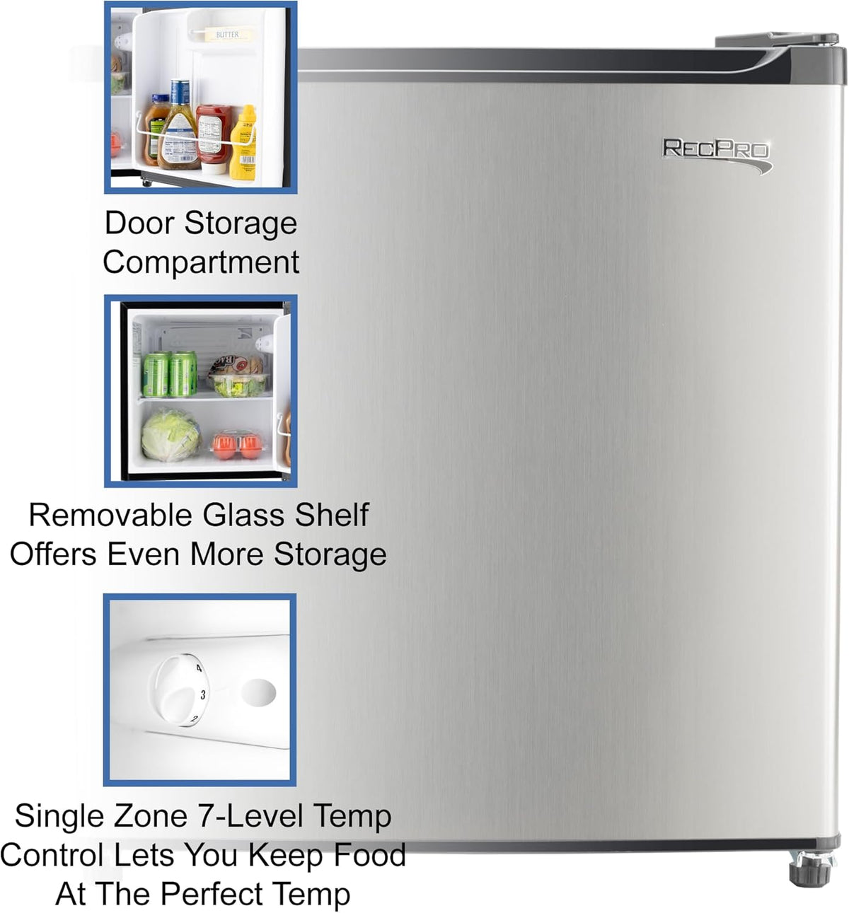 RecPro 1.7 Cu Ft 12V RV Refrigerator | Compact Fridge with Reversible Door, 2L Bottle Door Storage