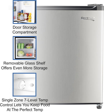 RecPro 1.7 Cu Ft 12V RV Refrigerator | Compact Fridge with Reversible Door, 2L Bottle Door Storage