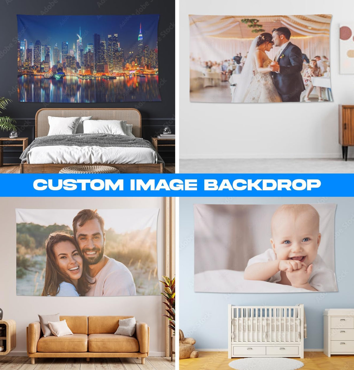 Personalized Custom Tapestry - Ships Next Business Day, Made in USA - Upload Your Own Image for a