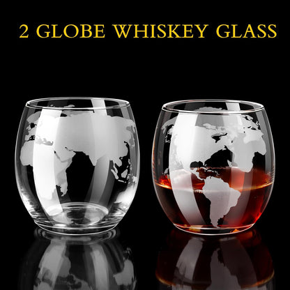 Whiskey Decanter Sets for Men, Whiskey Decanter Globe Set with 2 Etched Globe Whisky Glasses for