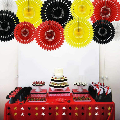 Red Yellow Black Hanging Tissue Honeycomb Round Paper Fans Decoration Kit for Baby Kid Shower Mouse