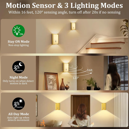 Battery Operated Wall Sconce Light: 5000mAh Rechargeable Motion Sensor Night Light 3 Colors