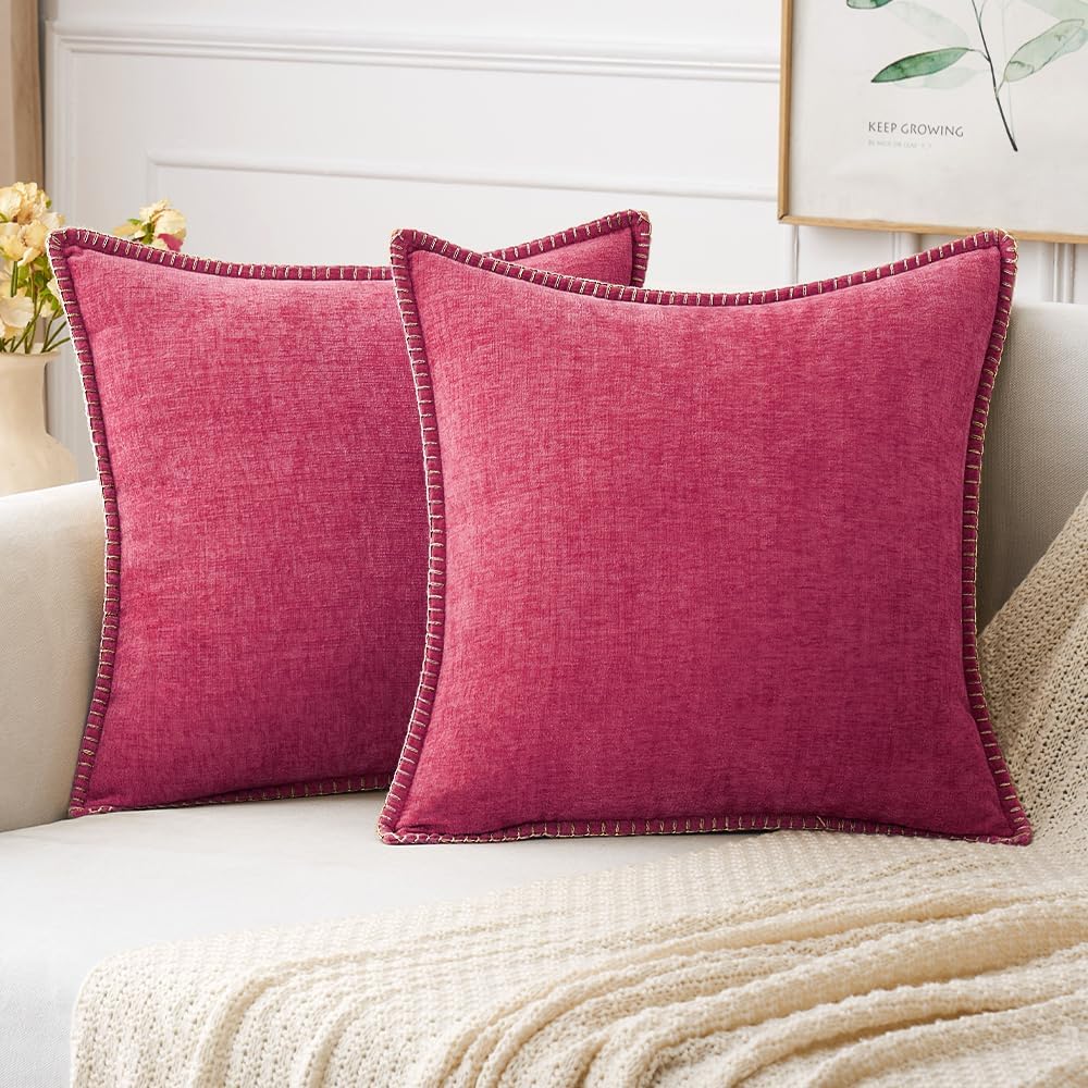 MIULEE Pack of 2 Couch Throw Pillow Covers 18x18 Inch Hot Pink Farmhouse Decorative Pillow Covers