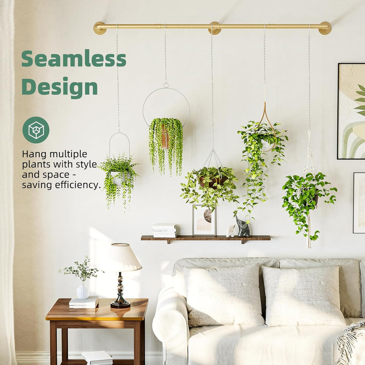 Plant Hanger Indoor Hanging Planters for Indoor Plants Hanging Plant Holder Window Plant Rod Gold
