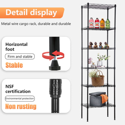FDW 6 Tier Wire Shelving 17L x 12W x 64H Pantry Shelves Storage Rack Shelving Units Adjustable