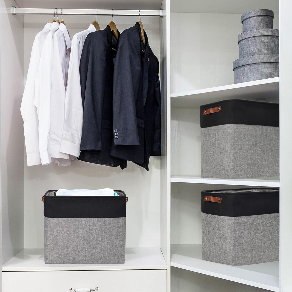 Large Fabric Storage Baskets | 50L Storage Bins, Decorative Linen Closet Baskets with Handles for