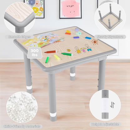 Kids Table and 2 Chairs Set, Height Adjustable (17.7"-26.1") Toddler Table and Chair Set