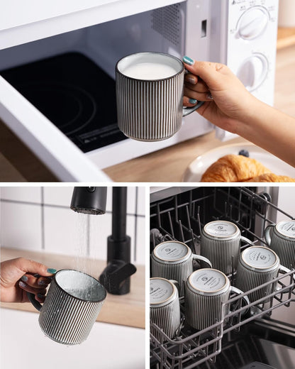 famiware Coffee Mug Set for 6, Star 12 oz Catering Mugs Cup Set with Handle for Coffee, Tea, Cocoa
