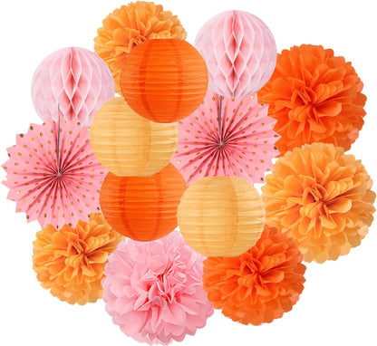 Pink-Orange Groovy-Thanksgiving Engagement Party-Decorations - 14pcs Fall Autumn Harvest Paper