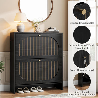 Nicetree Arch-Chic Shoe Cabinet for Entryway, 2 Flip Drawers Shoe Storage Cabinet with Fluted Slim