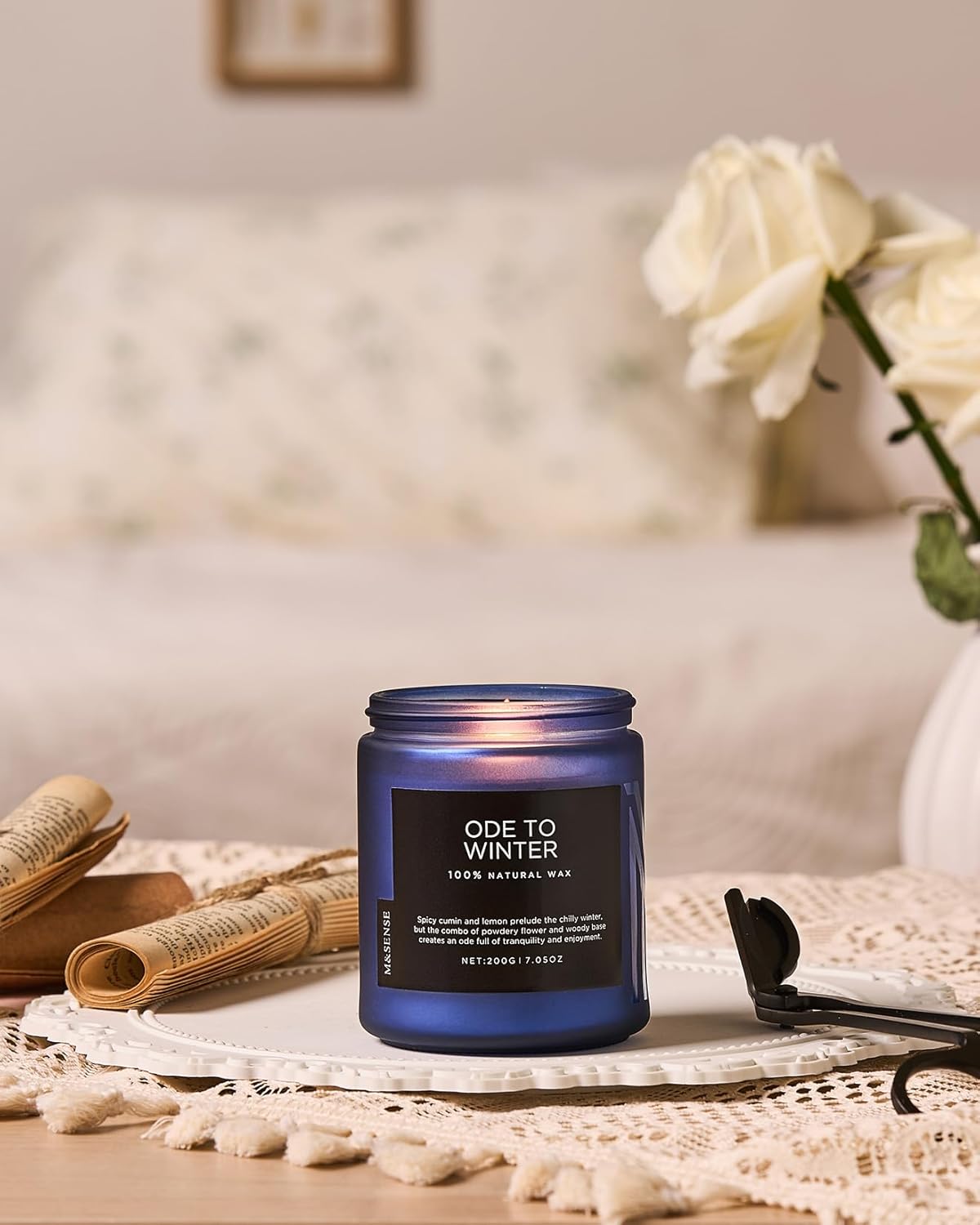 M&SENSE Ode to Winter - Lavender & Sandalwood Scented Candle for Relaxing Natural Soy Wax Non Toxic