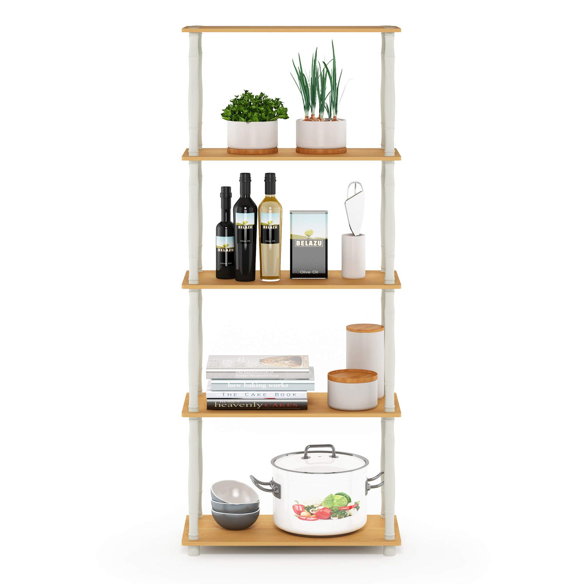 Furinno TURN-S-TUBE Storage Shelves, 5-Tier Book Shelf, Corner Shelf, Toolless Open Shelves