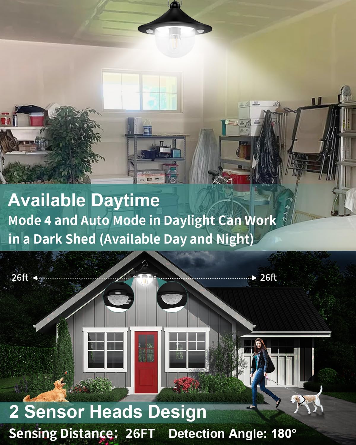 Solar Shed Light Outdoor Indoor 3000LM Solar Lights Daytime Available with Remote Control, Double