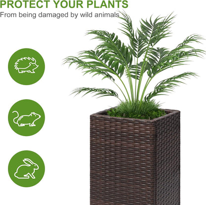LEWIS&WAYNE Set of 2 Tall Planters for Outdoor Plants Handmade 24'' Wicker Tall Square Planter Box