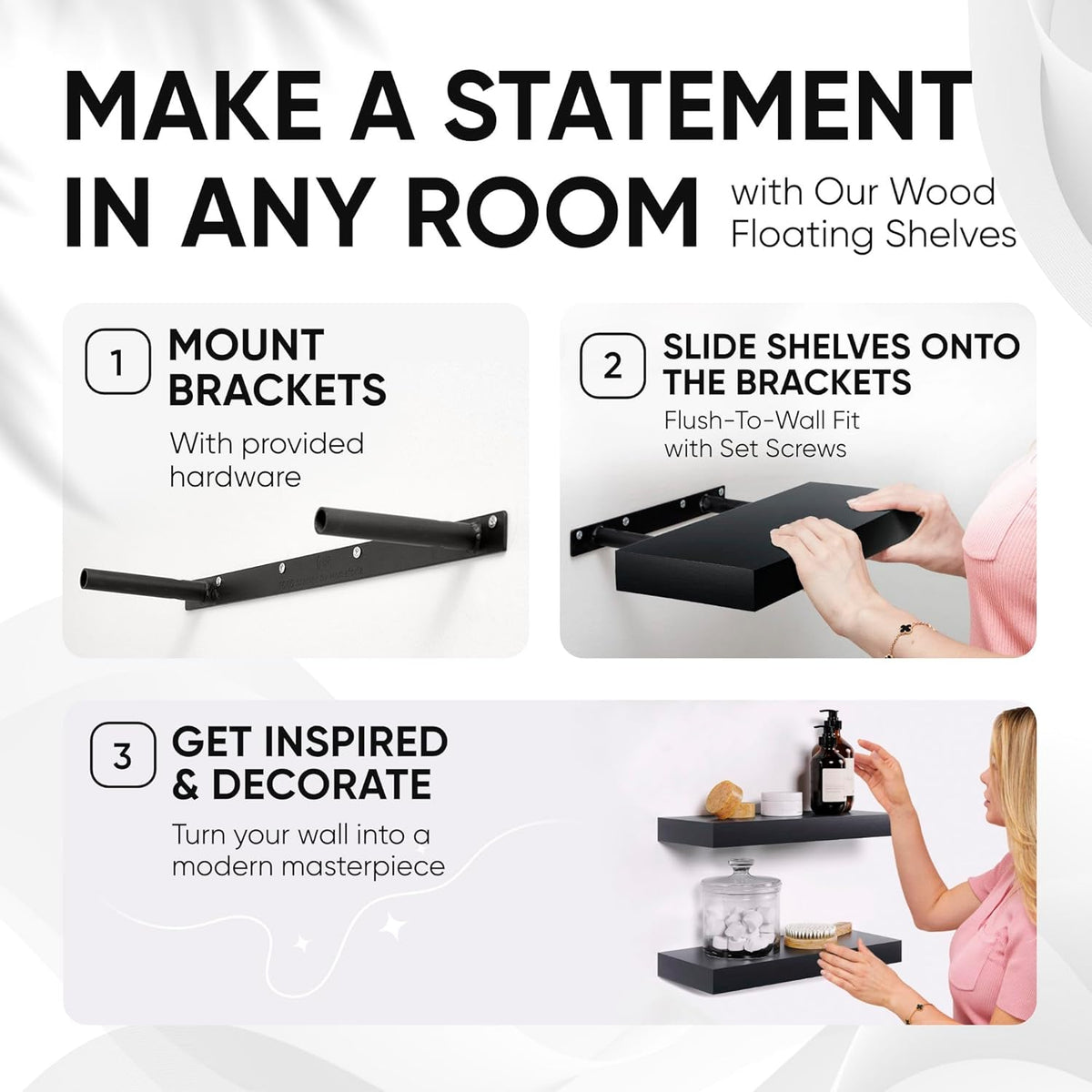 Homeforia Black Floating Shelves 24 inch, High End Solid Real Wood 24inch Bathroom Floating Shelf