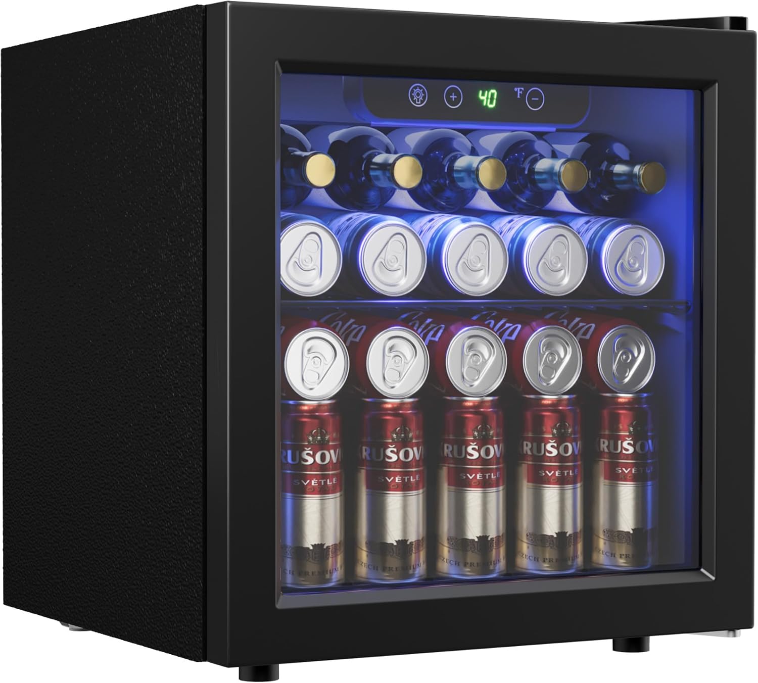 48 Can Beverage Refrigerator Cooler, Mini Fridge Glass Door with Adjustable Shelves, Freestanding