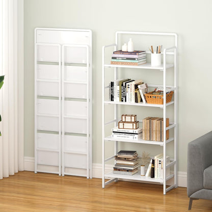 4NM No Assembly Foldable Bookshelf, 4-Shelf Collapsible Bookcase Storage for Small Spaces, 54" H