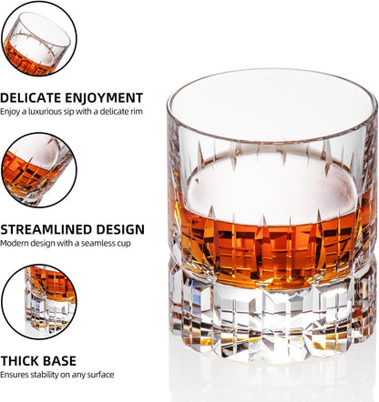 KAMMAK Crystal Whiskey Glasses Set of 2, Luxury 7.78oz Old Fashioned Glasses Stemless, Hand Blown