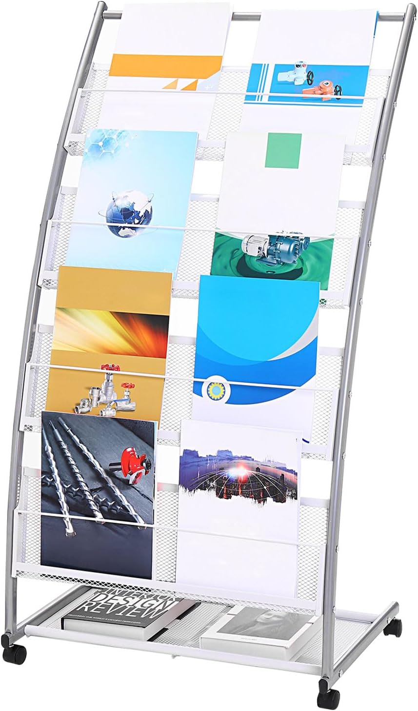 PATIKIL L-shaped Magazine Display Racks Floor Standing 4 Layers Brochure Stand Catalog Literature