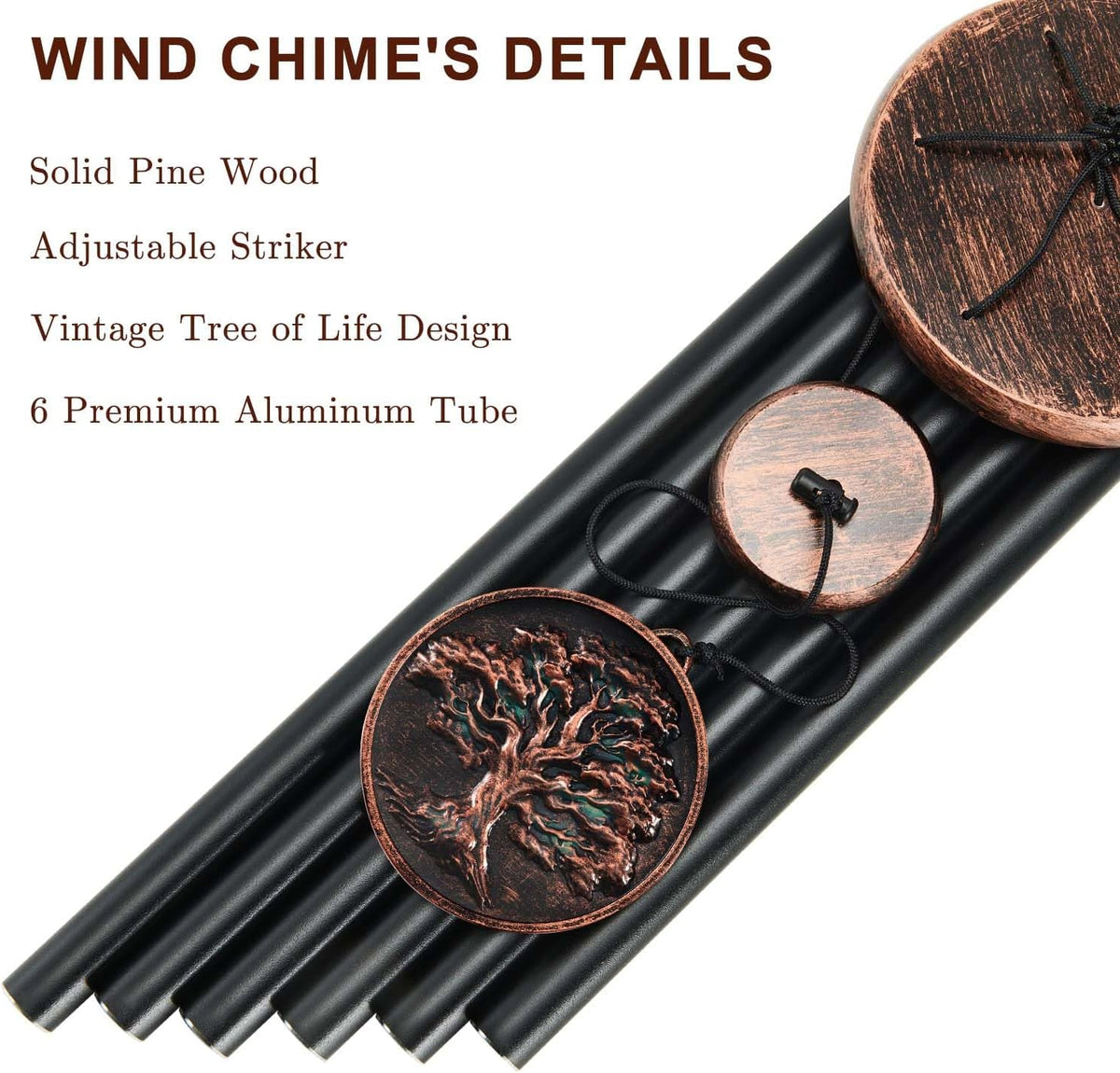 Wind Chimes for Outside, Tree of Life Deep Tone Vintage Wind Chime Outdoor Clearance