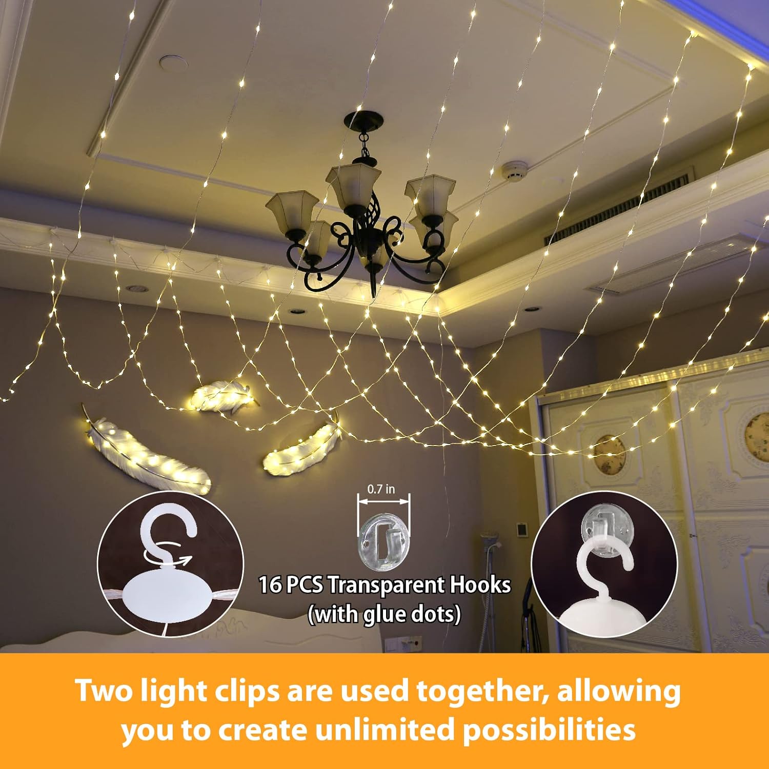 HXWEIYE 300LED Fairy Curtain Lights for Bedroom Warm White, 3mx3m 8 Modes USB Plug in Window