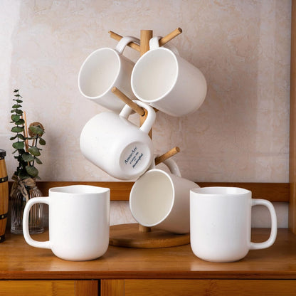 AmorArc 14oz Coffee Mugs Set of 6, Speckled Ceramic Coffee Mugs with Large Handle & Wavy Rim for