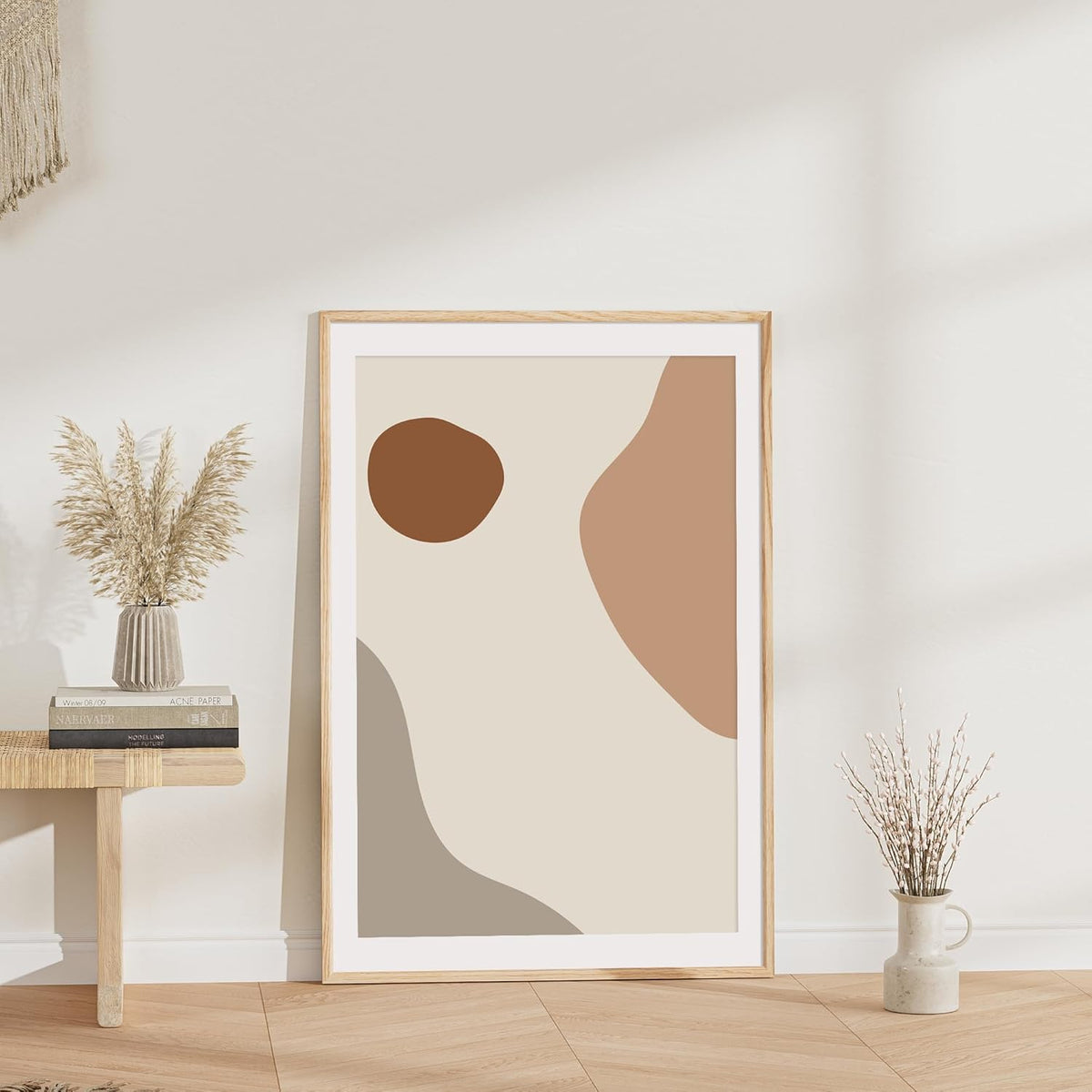27x40 Poster Frame Set of 2 Natural Solid Oak Photo Frames with 24x36 Removable Mat Wall Hanging