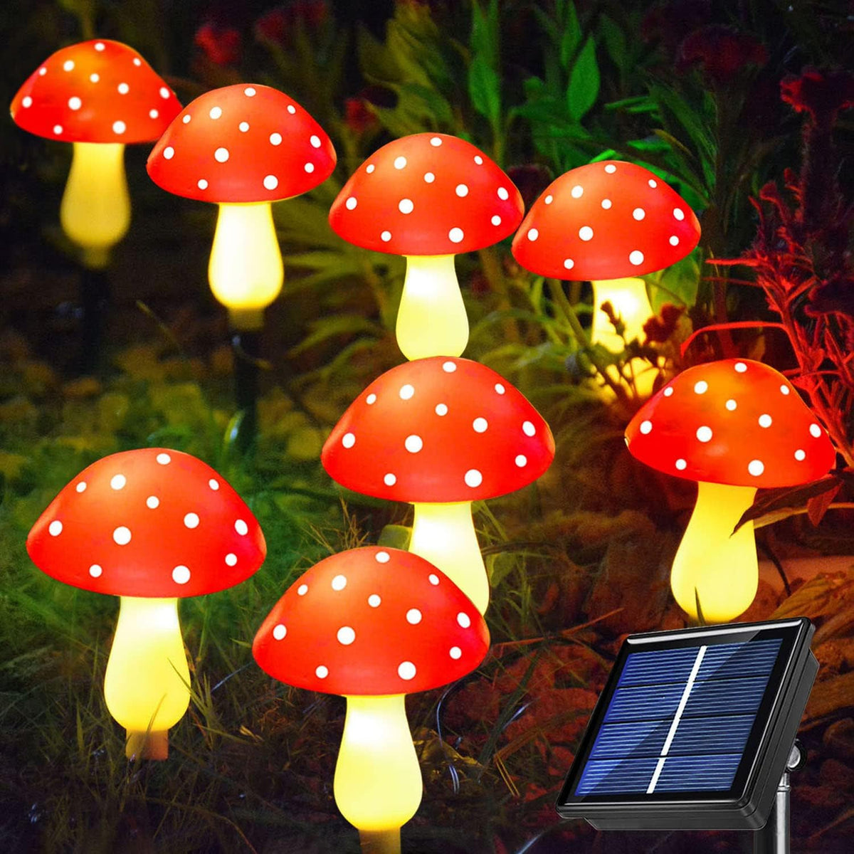 8-Pack Red Solar Mushroom Lamp, 8 Modes, Outdoor Waterproof, for Garden Decor, Christmas