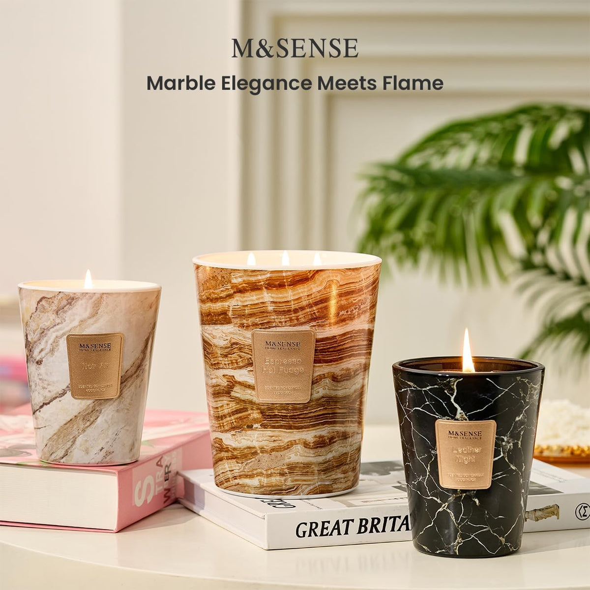 M&SENSE EspressHotFudge Scented Candles for Home, 3-Wick Highly Scented Jar Candles, Extra Large