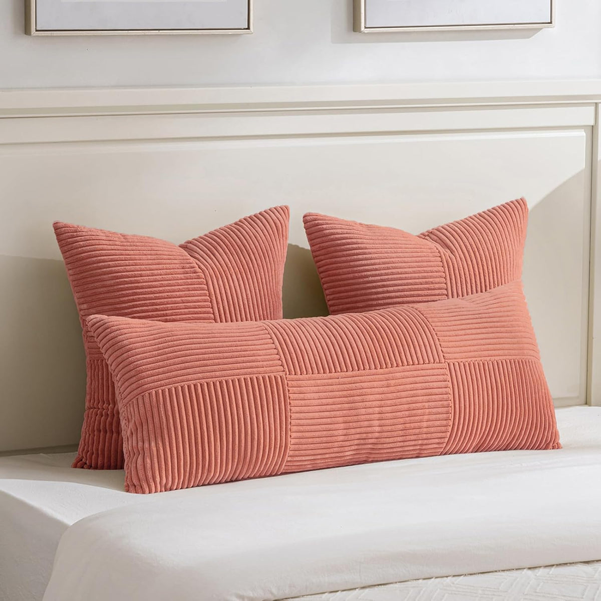 Fancy Homi 2 Packs Coral Decorative Throw Pillow Covers 22x22 Inch for Living Room Couch Bed