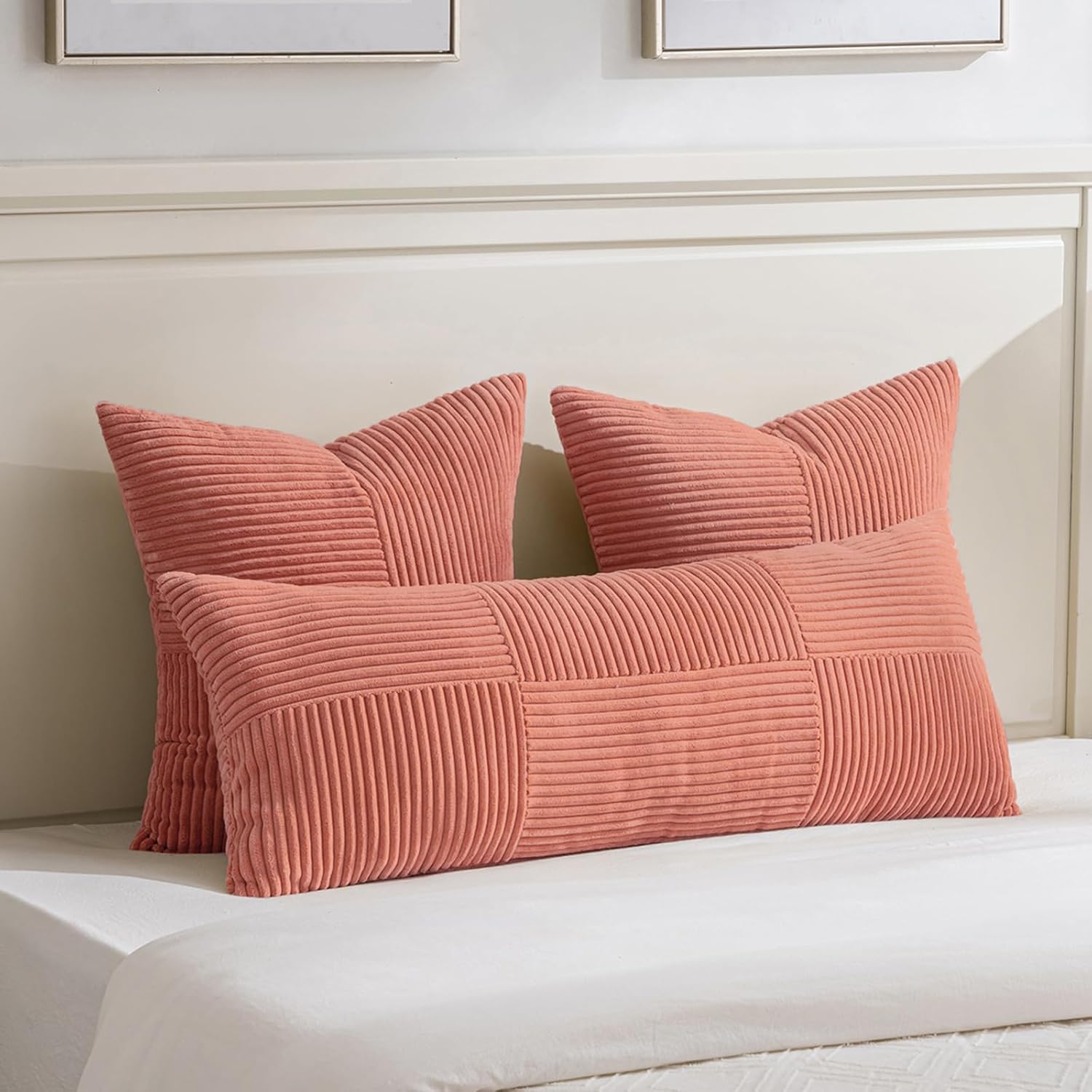 Fancy Homi 2 Packs Coral Big Decorative Throw Pillow Covers 24x24 Inch for Living Room Couch