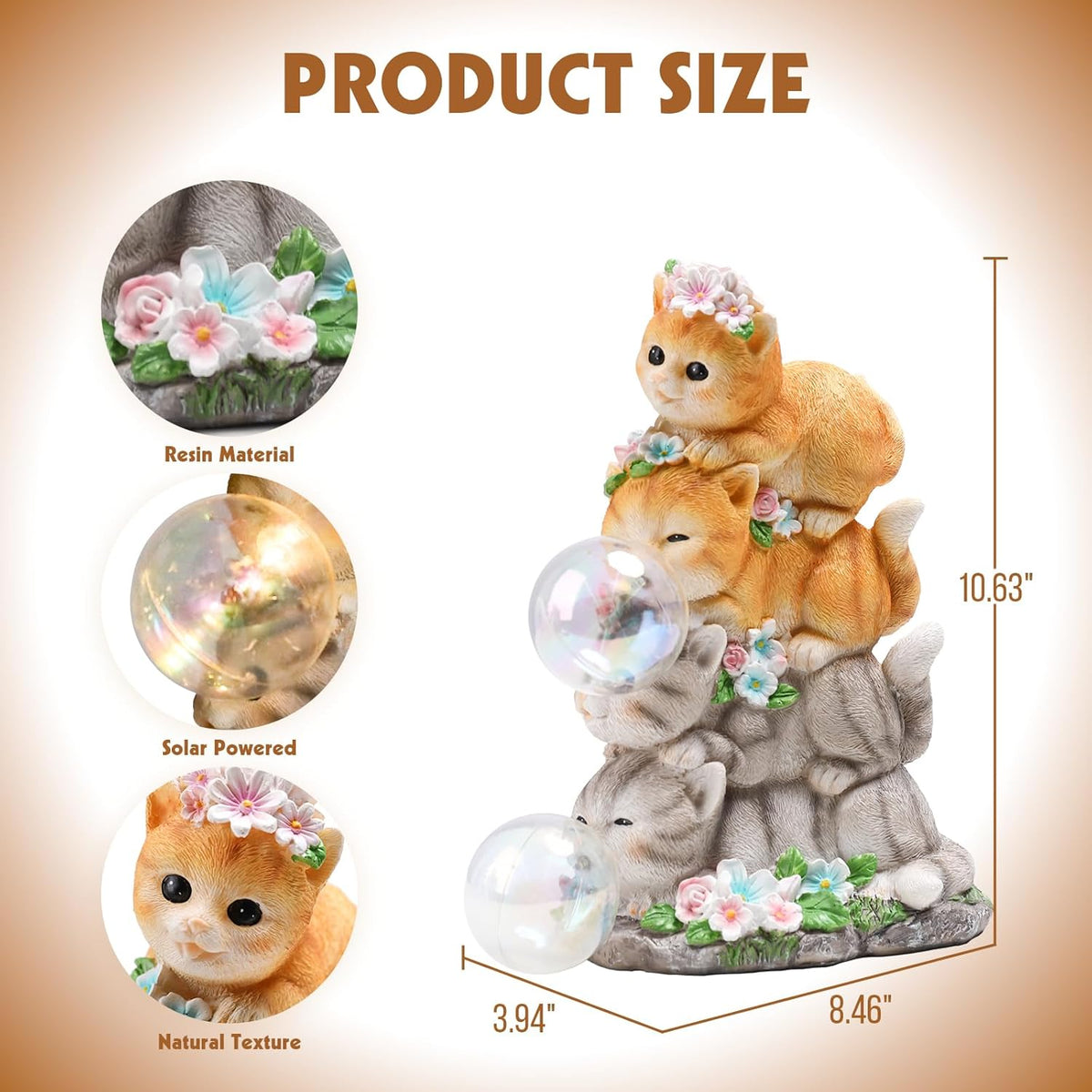 Solar Cat Garden Statue Resin Cat Statue Decor Outdoor with LED Lights for Outside Yard Art Lawn