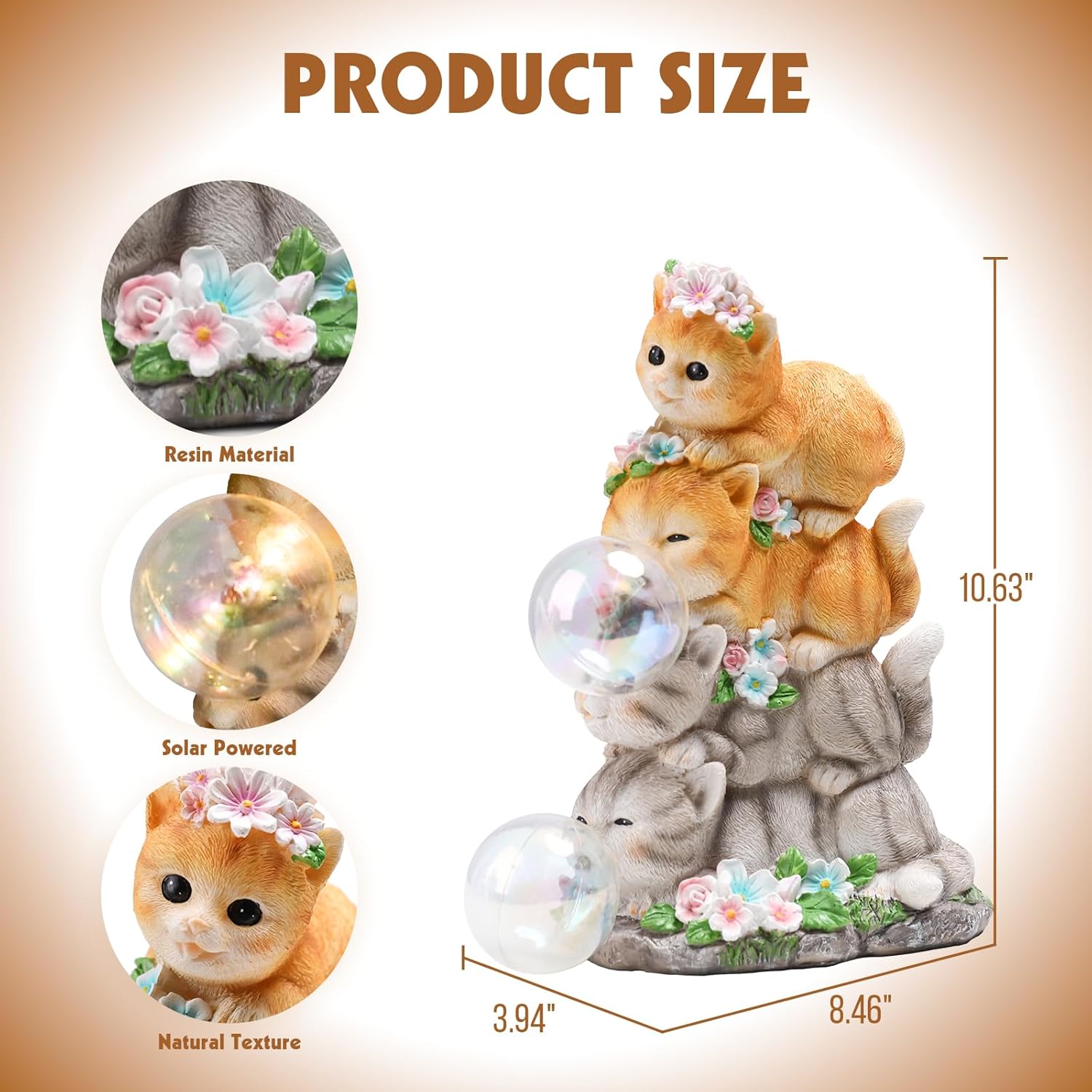 Solar Cat Garden Statue Resin Cat Statue Decor Outdoor with LED Lights for Outside Yard Art Lawn