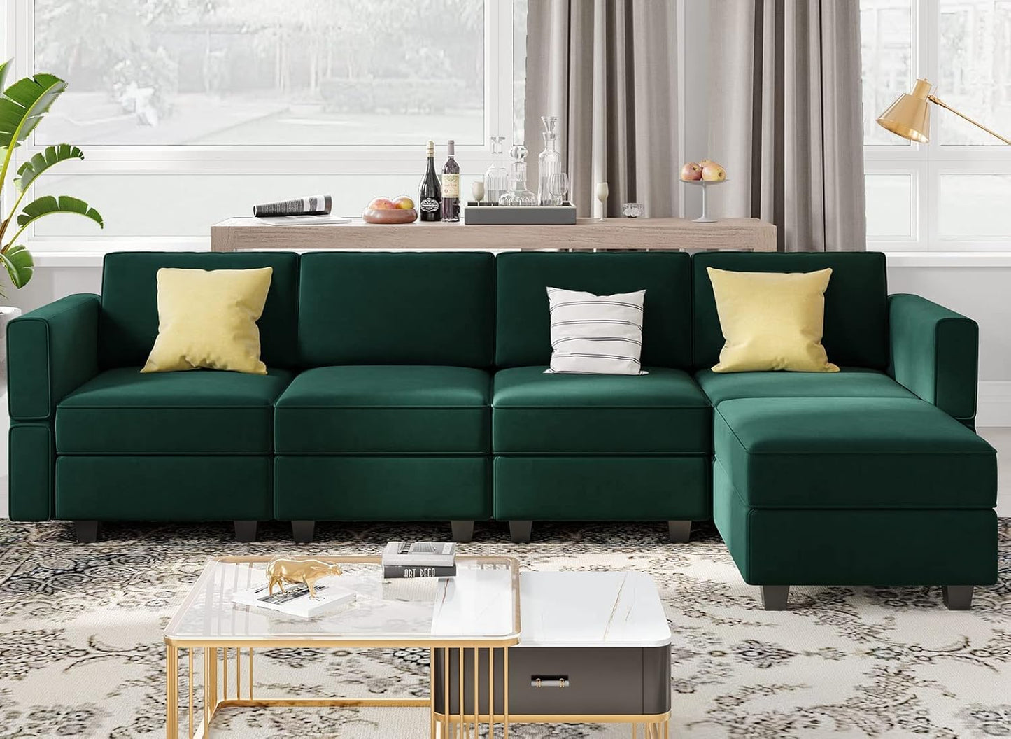 Belffin Modular Sectional Sofa Couch with Reversible Chaise - Velvet L Shaped Couch with Storage