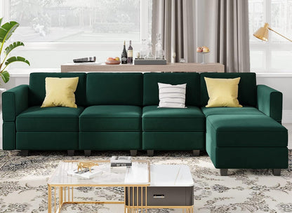 Belffin Modular Sectional Sofa Couch with Reversible Chaise - Velvet L Shaped Couch with Storage