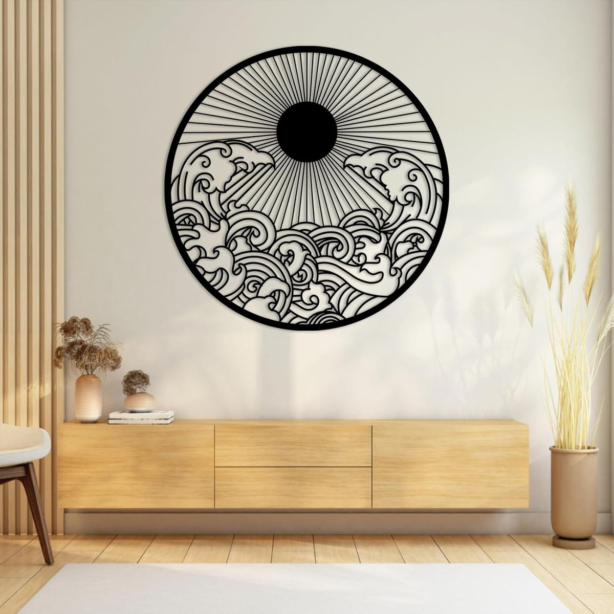 flyoak Metal Sun Wall Decor Outdoor, Sunrise Metal Wall Art, Metal Wave Wall Art, Sunrise and Wave