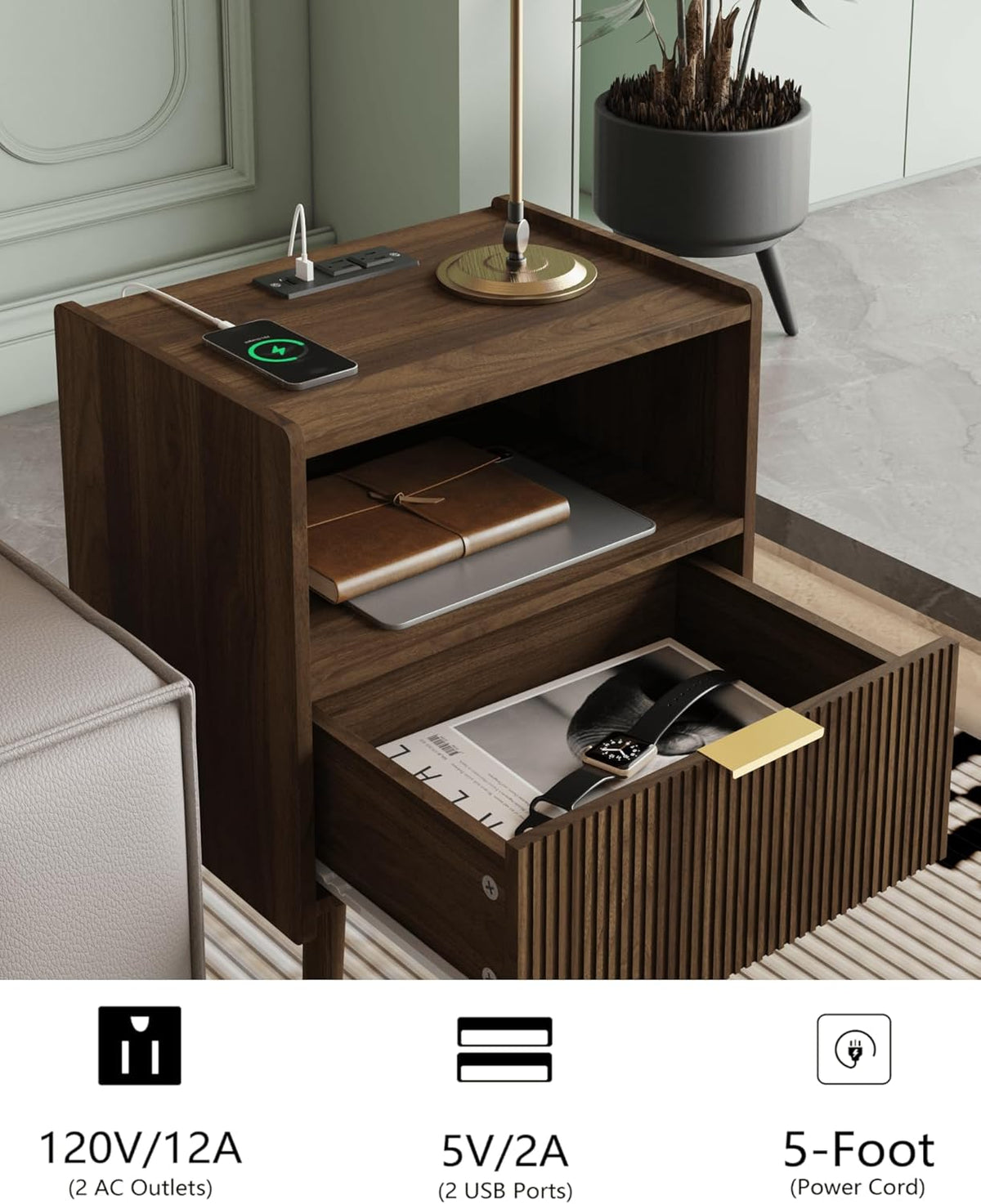 Nightstand,Modern Bedside Table with Storage Drawer and Open Wood Shelf, Accent Night Stand with